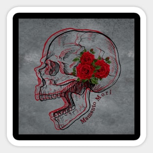 Memento Mori Skull With Red Roses Sticker